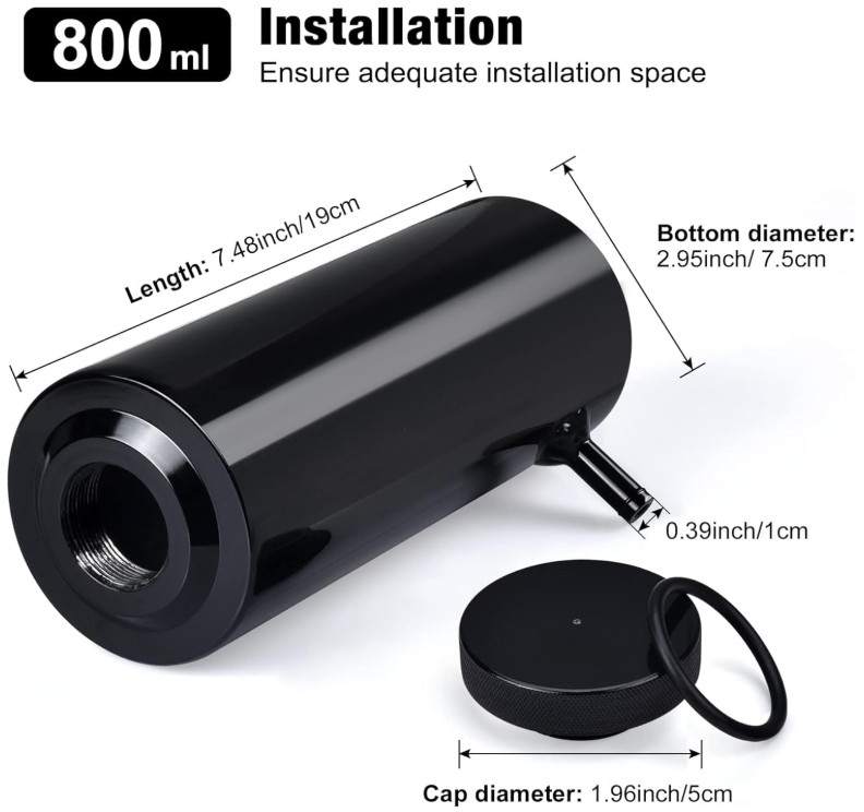 Depósito de expansión de refrigerante 800 ml de aluminio universal negro, Nuevo