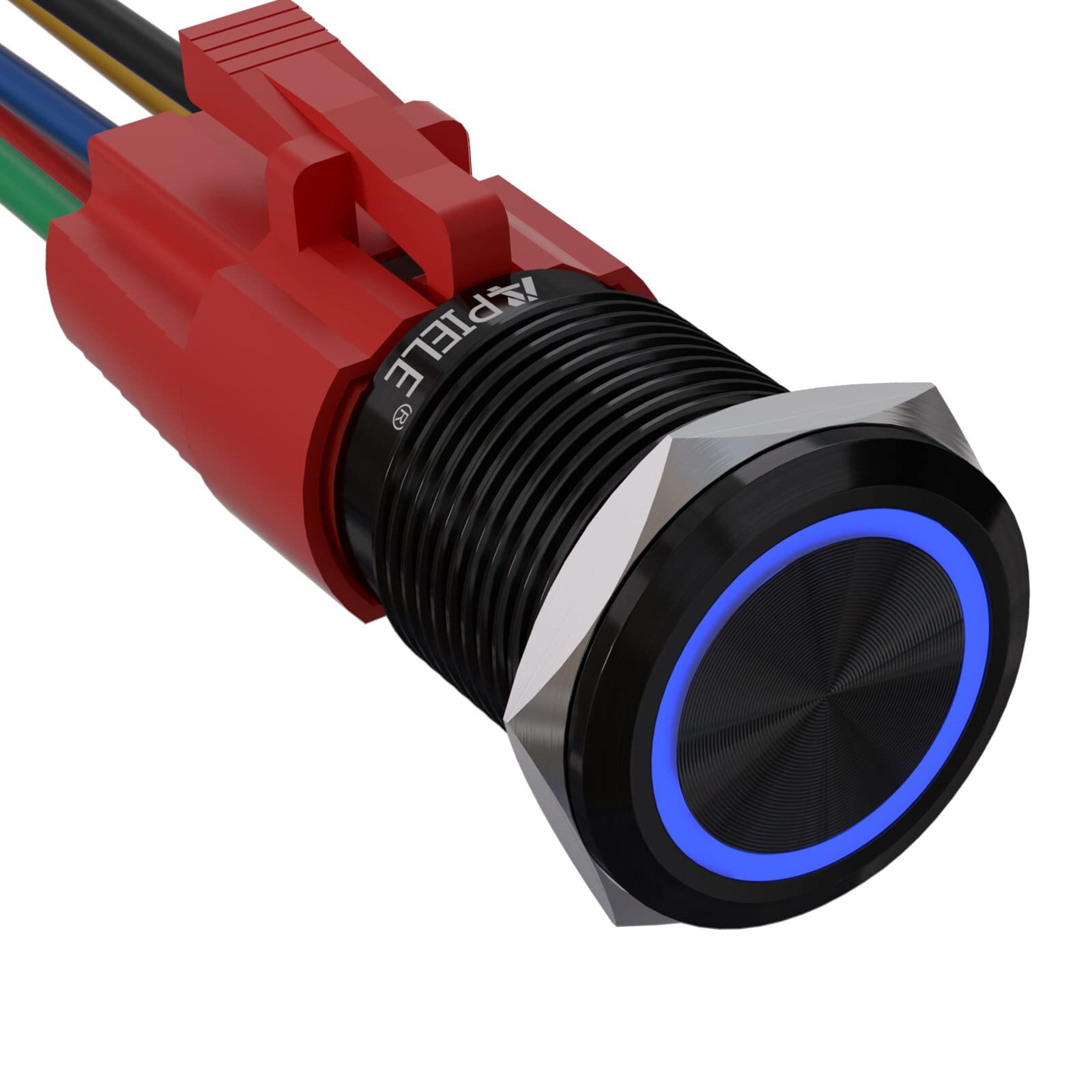 16mm Latching Push Button Switch 12V DC On Off Black Shell with LED Angel Eye