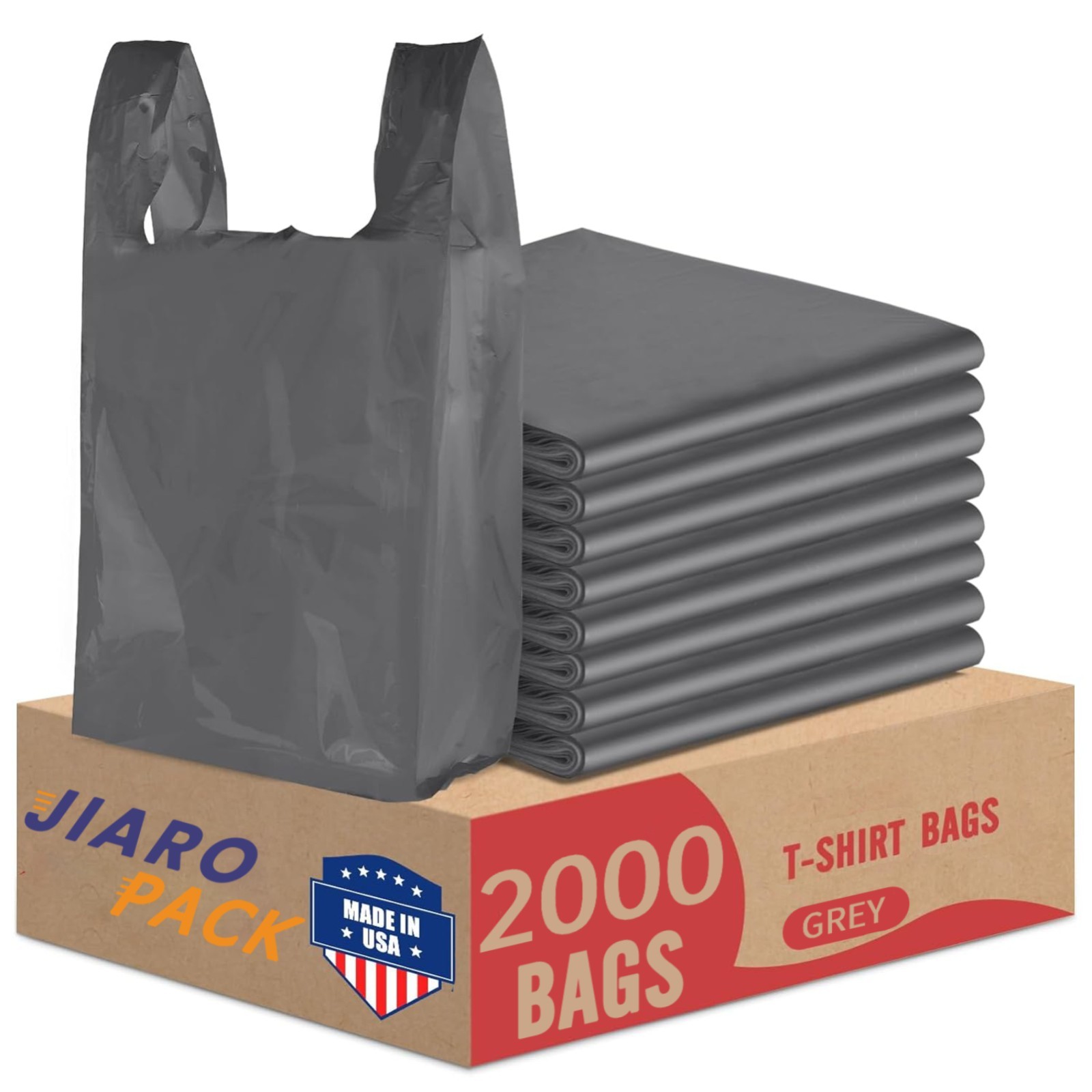 2000 Gray T-Shirt Bags 1/6 12″ x 6.5″ x 21″, Plastic Grocery Shopping Bags