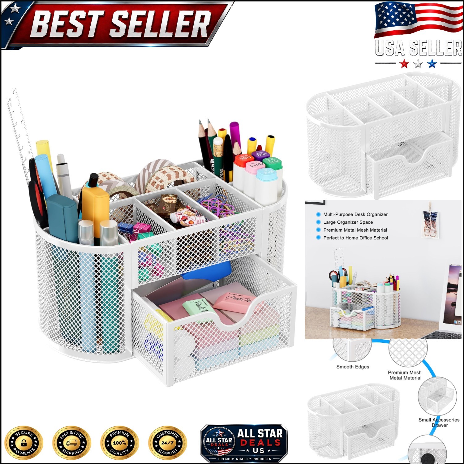 Scratch-Resistant Mesh Desk Supply Holder with Drawer – Organize Your Workspace