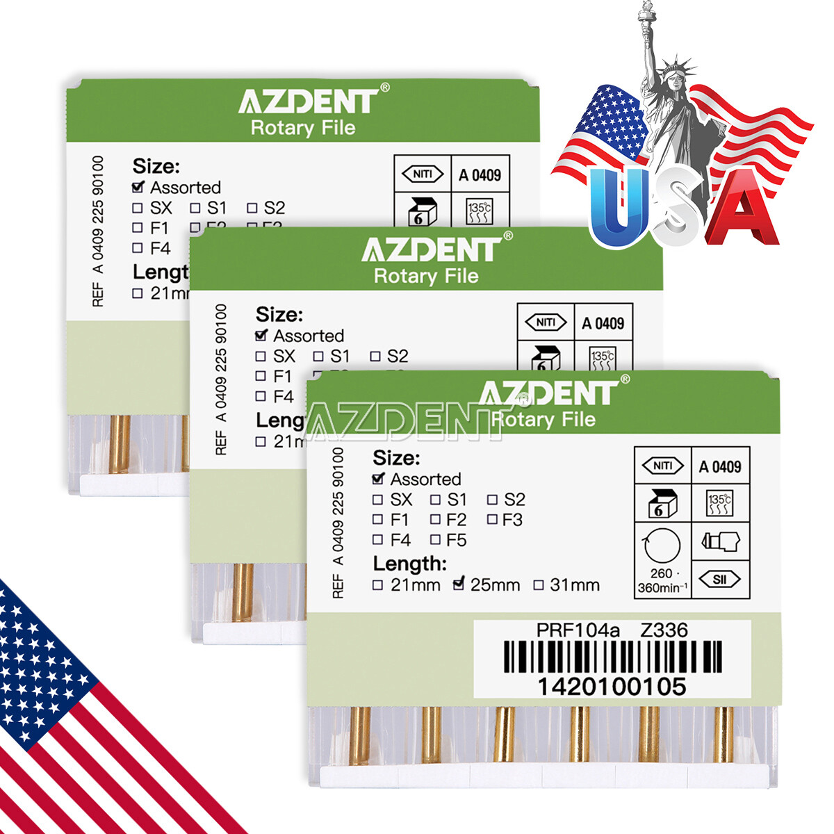 AZDENT Dental Endo Super Rotary Files Root Canal K-Files Engine Use 25MM SX-F3