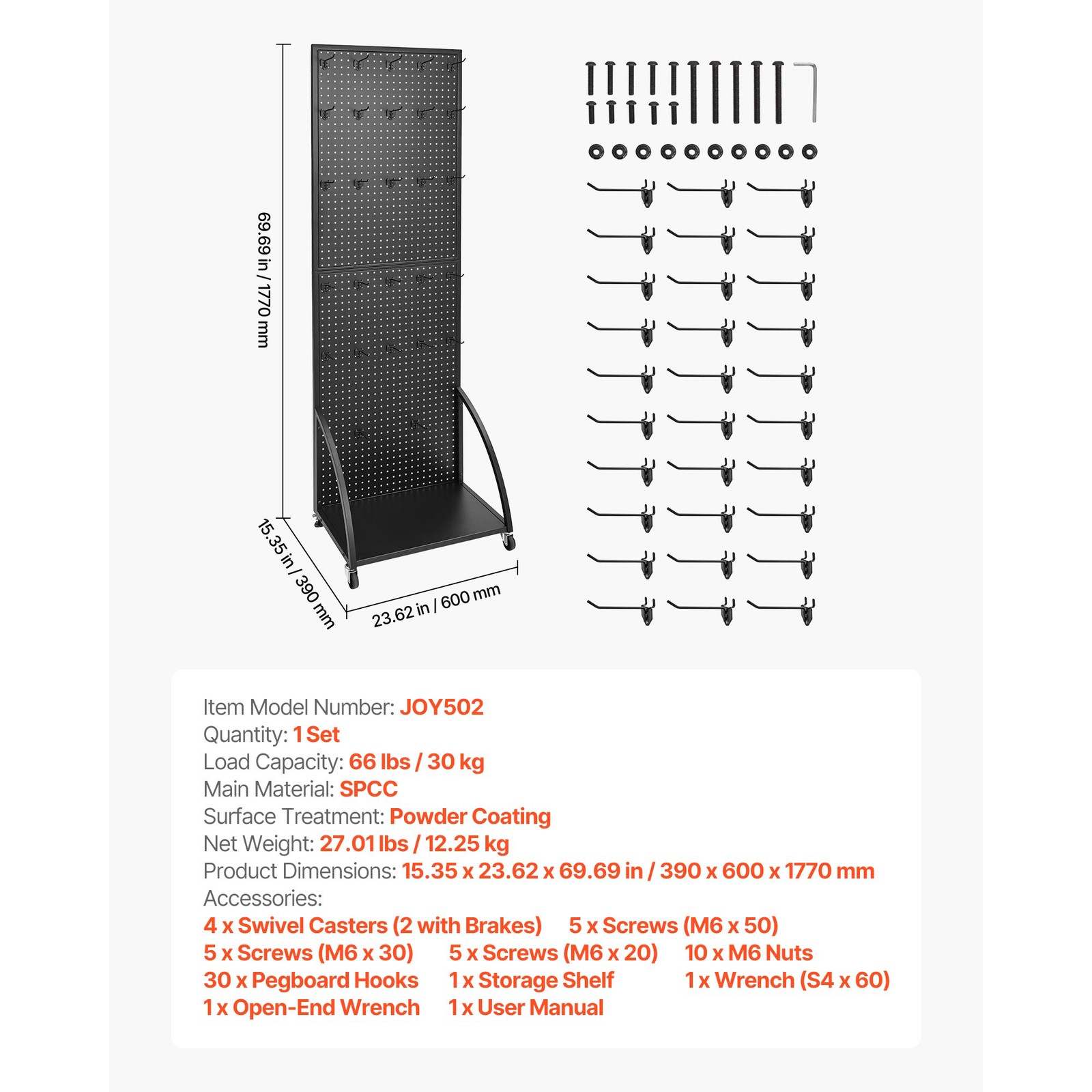 Pegboard Display Stand with 30 Hooks Pegboard Panels Display with a Plate Black
