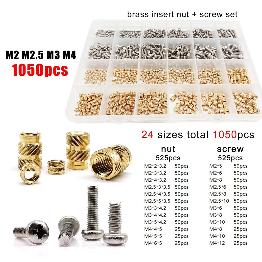 1X M1.4-M6 Hot Heat Melt Injection 3D Print Brass Embed Insert Nut Screw Set Kit