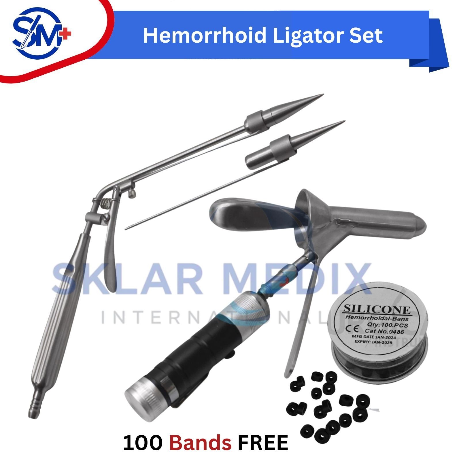 Hemorrhoid Suction Ligator Proctoscope Rectal Anoscope + Surgical Latex Rings CE