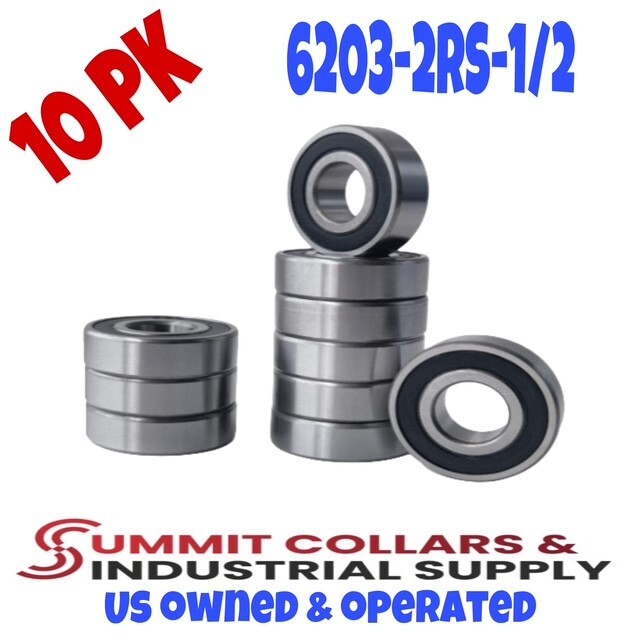 [Qty.10 New 6203-2RS-1/2 Deep Groove Radial Ball Bearing [1/2in x 40mm x 12mm]