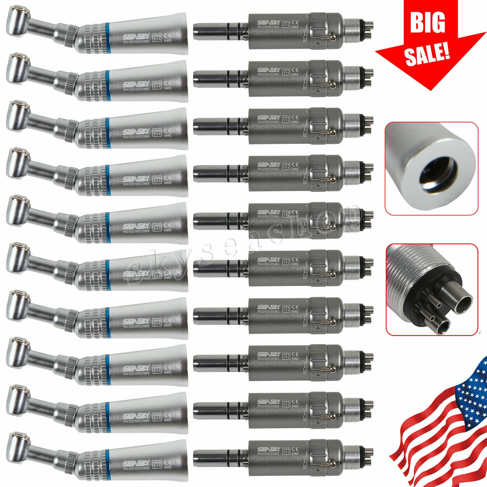 SEASKY Dental slow speed handpiece contra angle Push for NSK Air motor 4H b-n