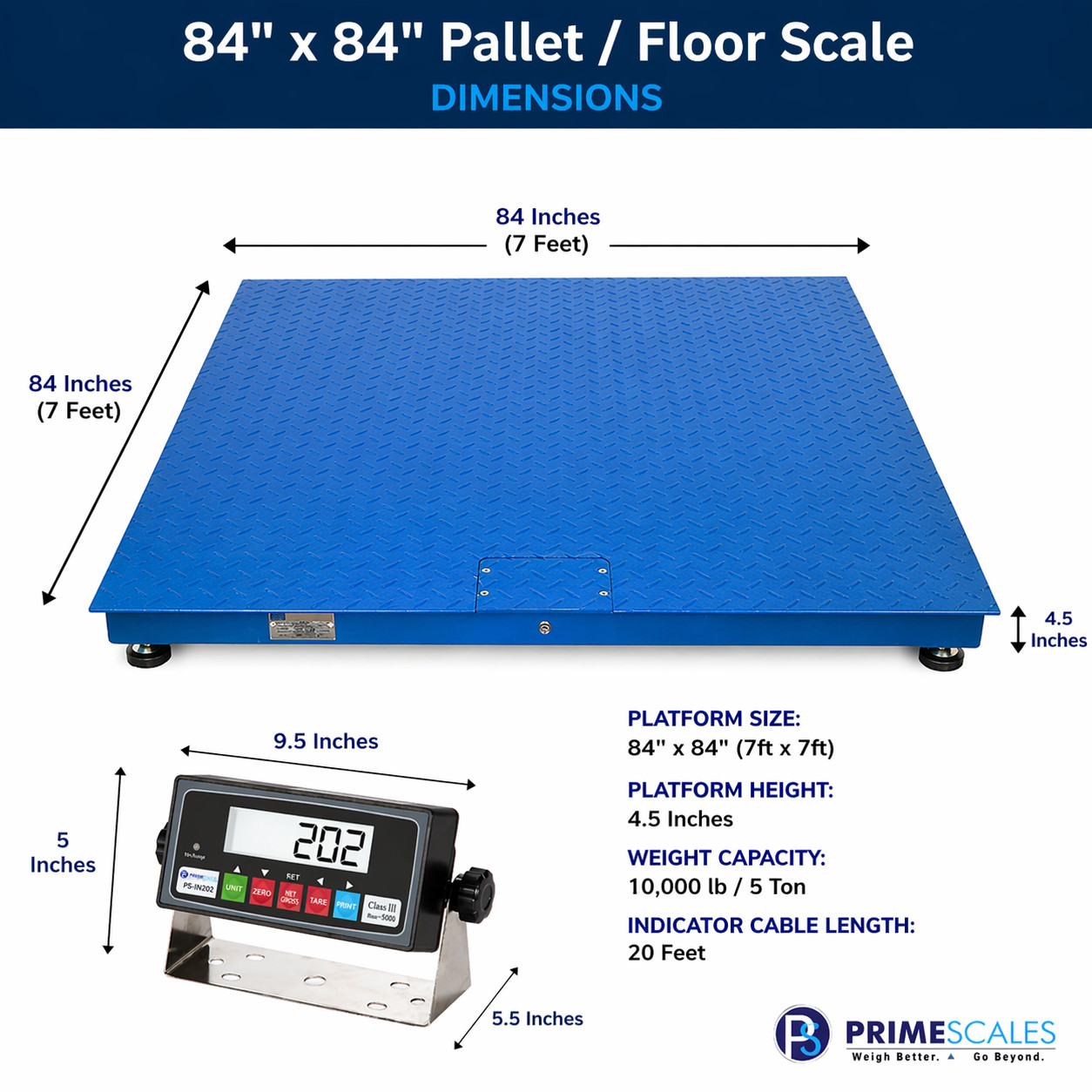 NTEP Certified – Industrial floor scale 84″ x 84″ 10000 lb Capacity Pallet Scale