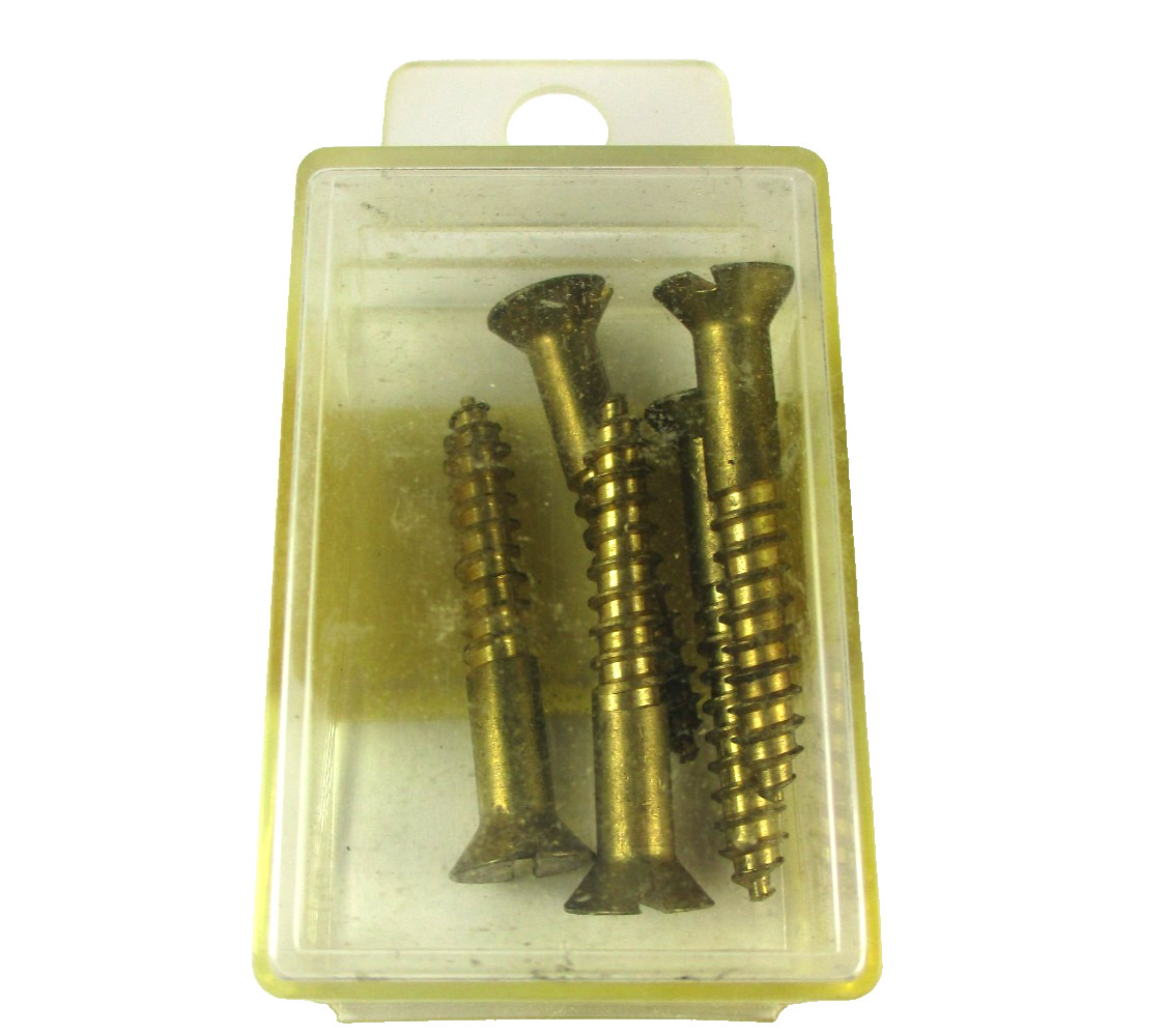 ITT-Vintage Solid Brass Flat Head Slotted Drive Wood Screws #12 x 1.5 in, 4-Pack