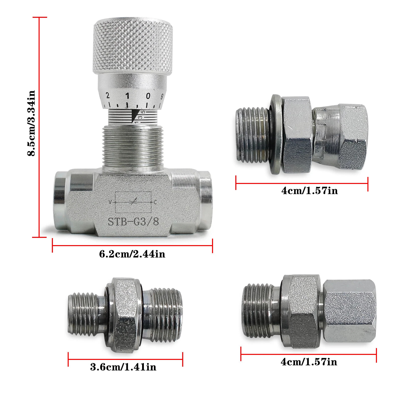 3/8″ L08 -Hydraulic Flow Control Valve – STB-G3/8 – Mini Excavator – AGT – USA