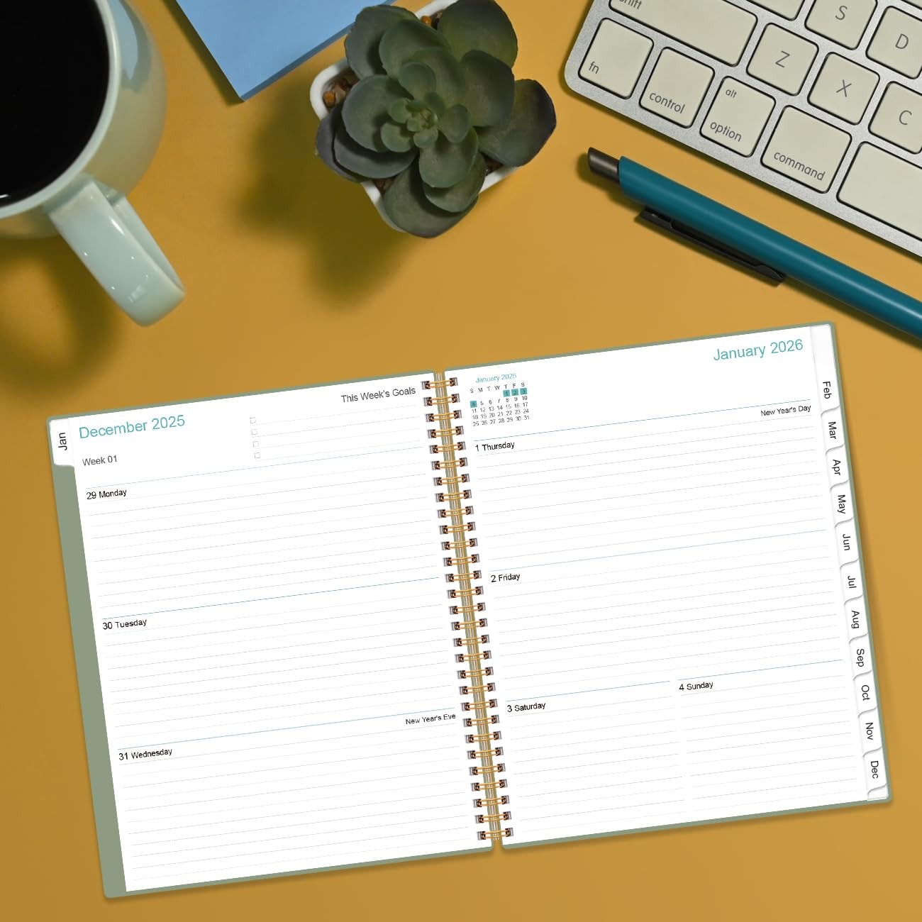 2026 Planner – Weekly Monthly 2026 from January 2026 to A4, Green