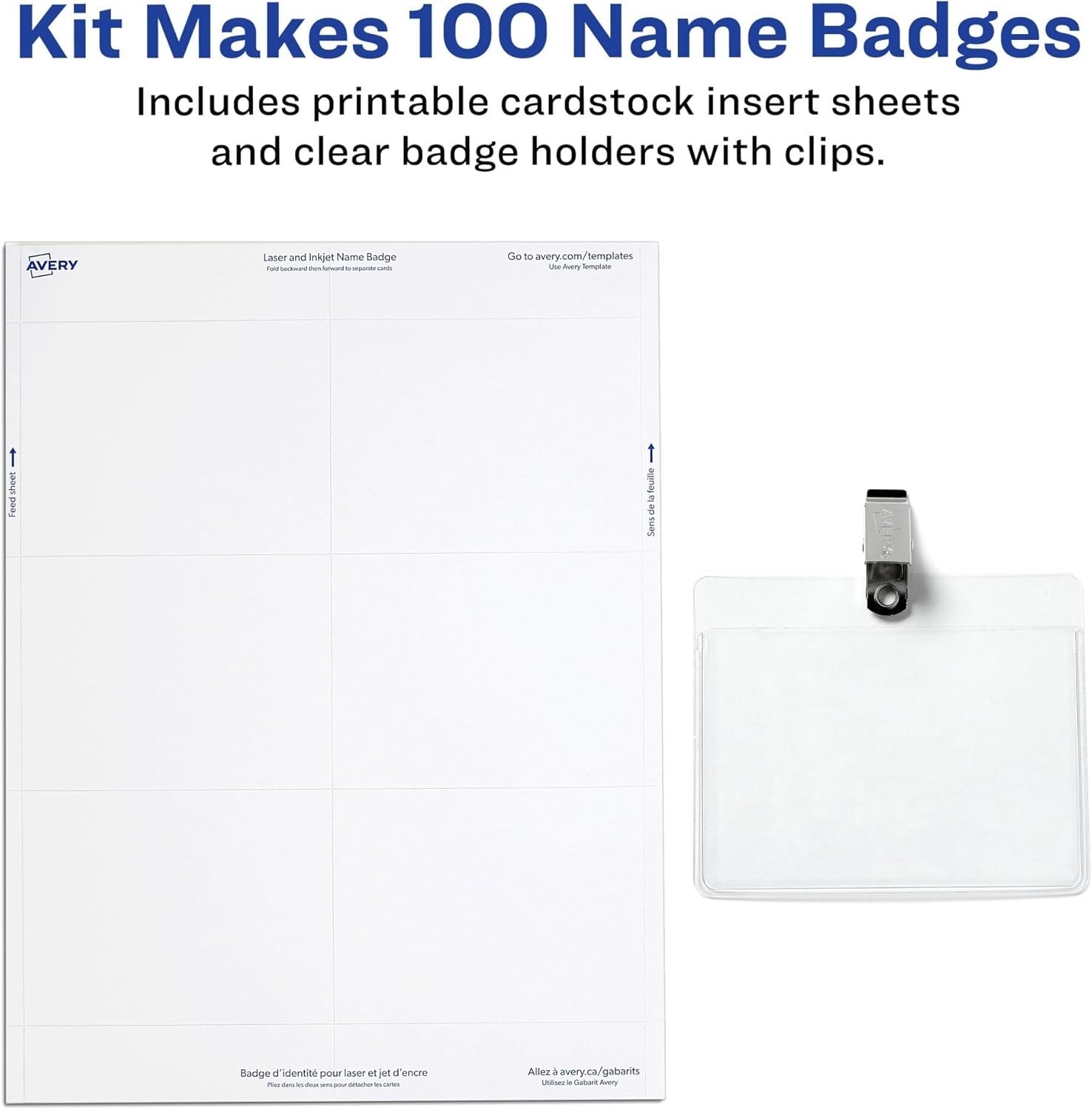 Avery 74541 Clip Name Badges – 100 Qty with White Inserts