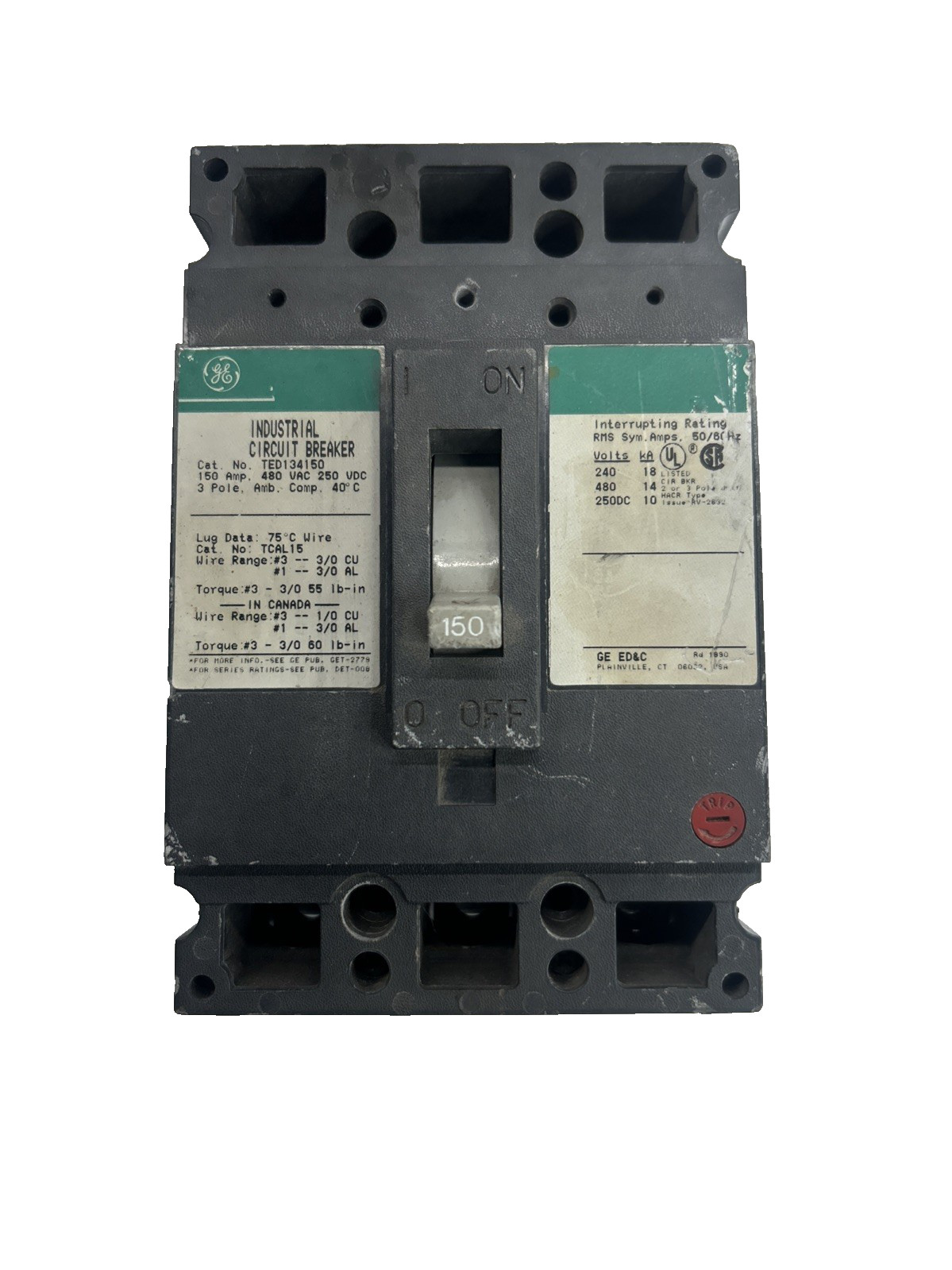 GE TED134150 480V 150A 3-Pole Circuit Breaker