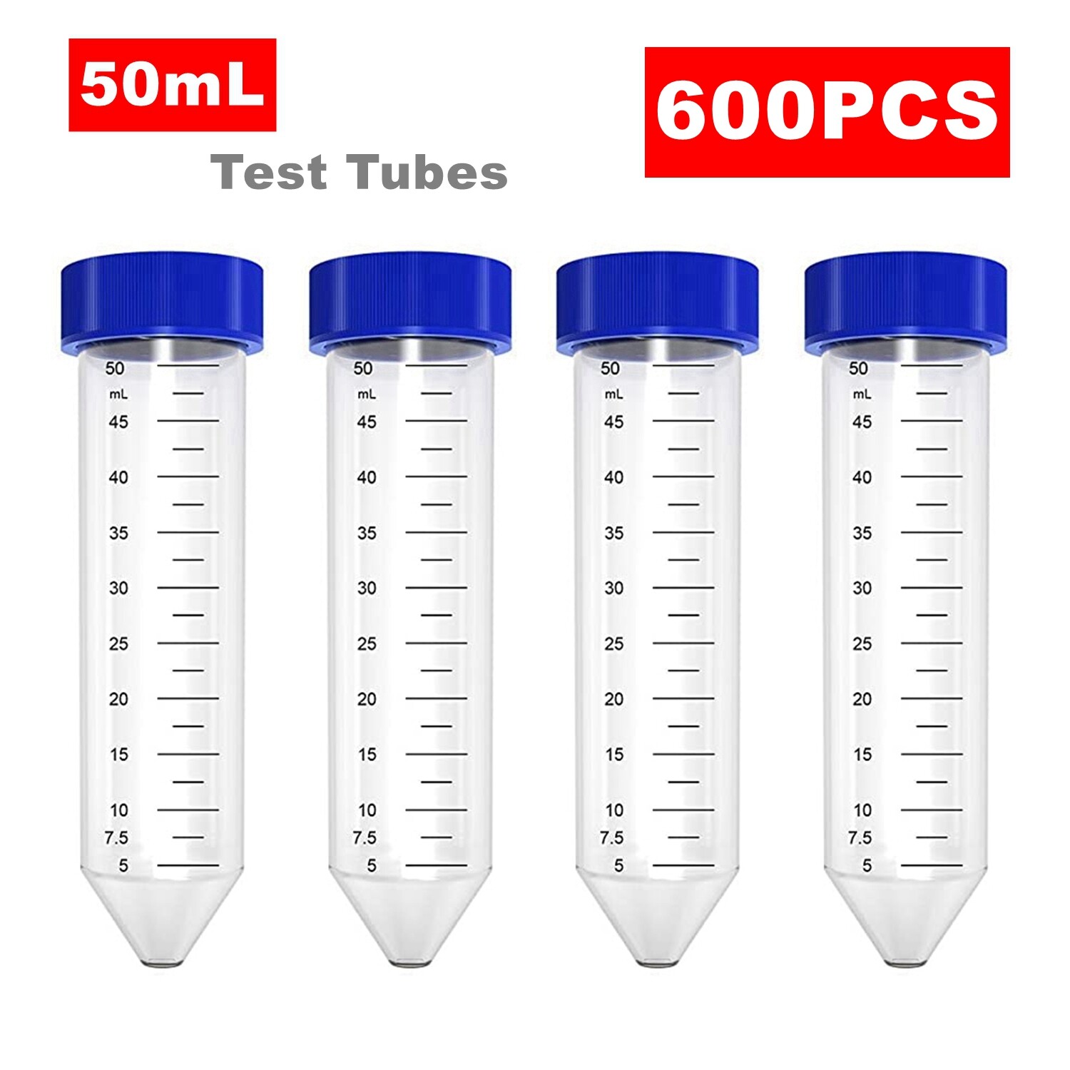 600PCS 50ml Conical Centrifuge Test Tubes Sterile Plastic Graduated Container US