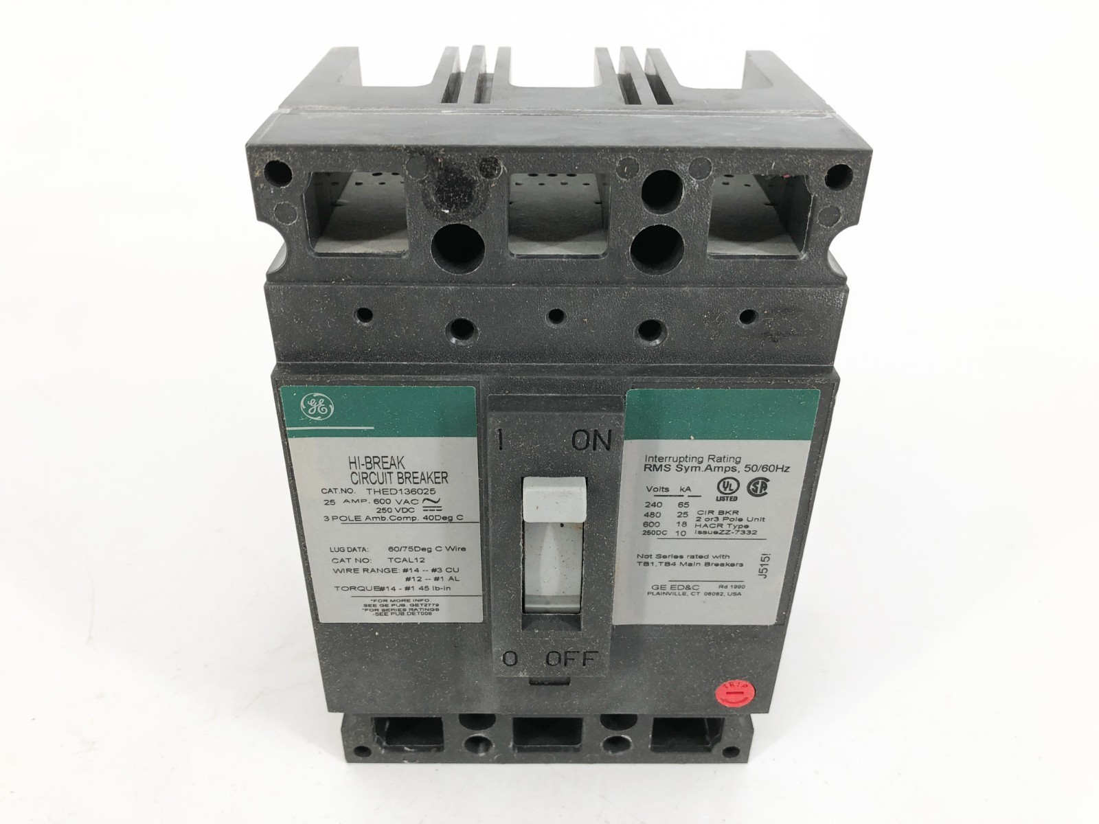 New GE General Electric THED136025 Circuit Breaker 25A 600VAC 250VDC 3P – No Box
