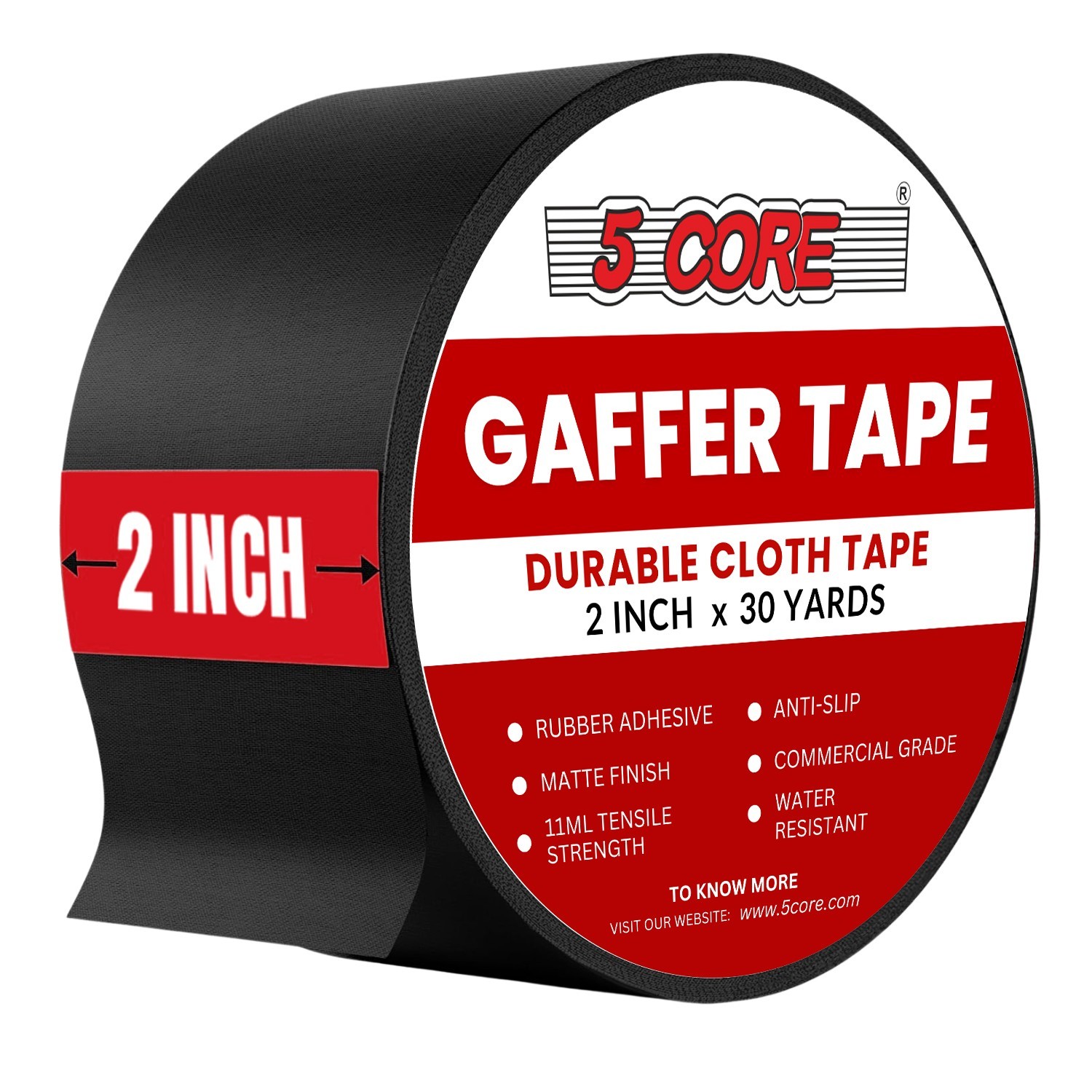 5 Core Gaffers Tape 2″ 30 Yards No Residue Water Resistant Gaff Matte Heavy Duty