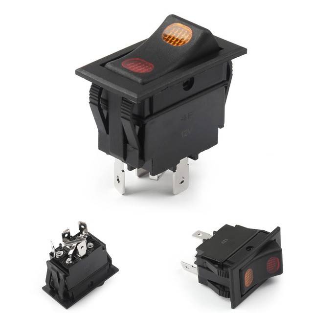 Lighted Red and Amber Rocker Switch SPDT 10 Amps 12 volts DC 4 Prongs ON OFF ON