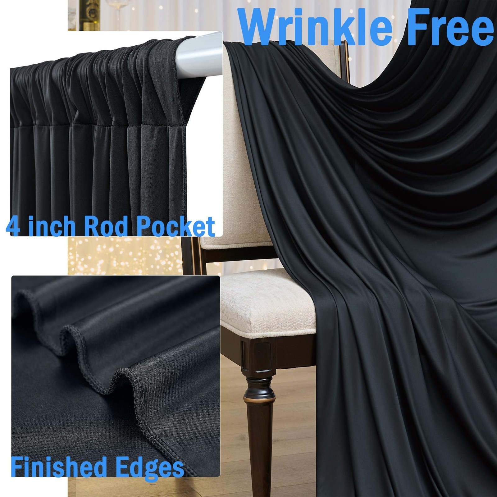 12ft x 10ft Black Backdrop Curtains for Parties, Wrinkle Free 2 Panels Photo …
