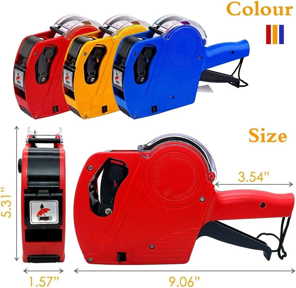 MX-5500 8 Digits Price Tag Gun with 5000 Sticker Labels and 3 Ink Refill Label