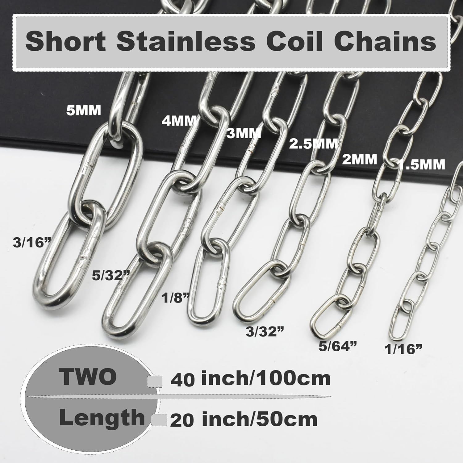 1/8 inch3mm Wire Diameter Stainless Steel Safety Small Chains 20 inch Long Li…