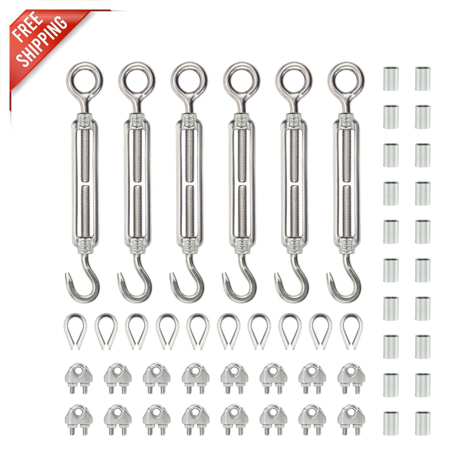 1/8 Inch Stainless Steel Wire Rope Kit – 6 M6 Ropes & Clips Included