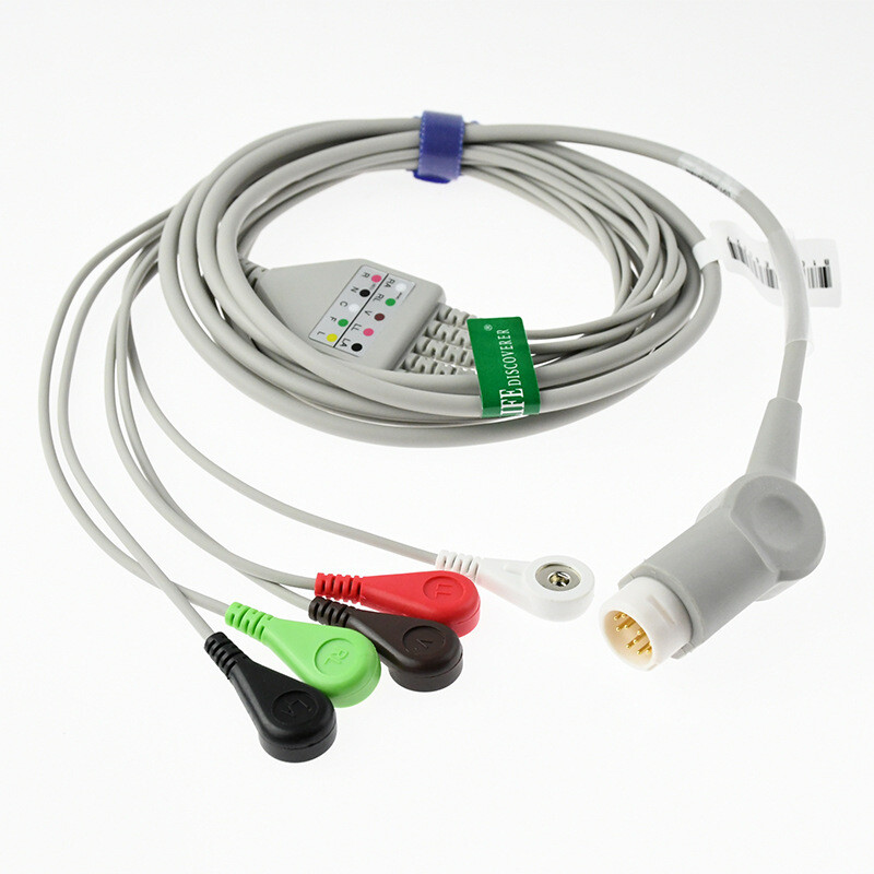 Compatible Philips MP20 MP30 ECG Cable 12-Pin 5Leads Snap,AHA/IEC 1Pcs