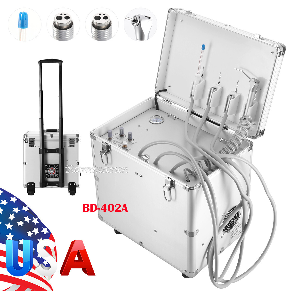 Portable Dental Delivery Unit BD-402A Air Compressor Suction Wheels Suitcase