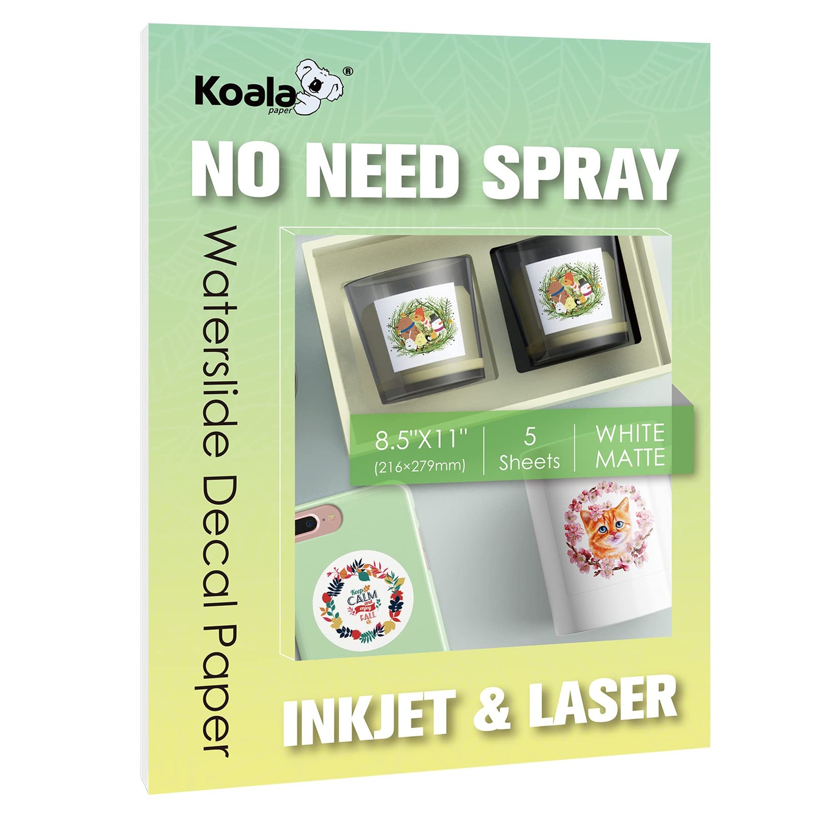 KOALA Matte Waterslide Decal Paper for INKJET & LASER Printers, No Need Spray…