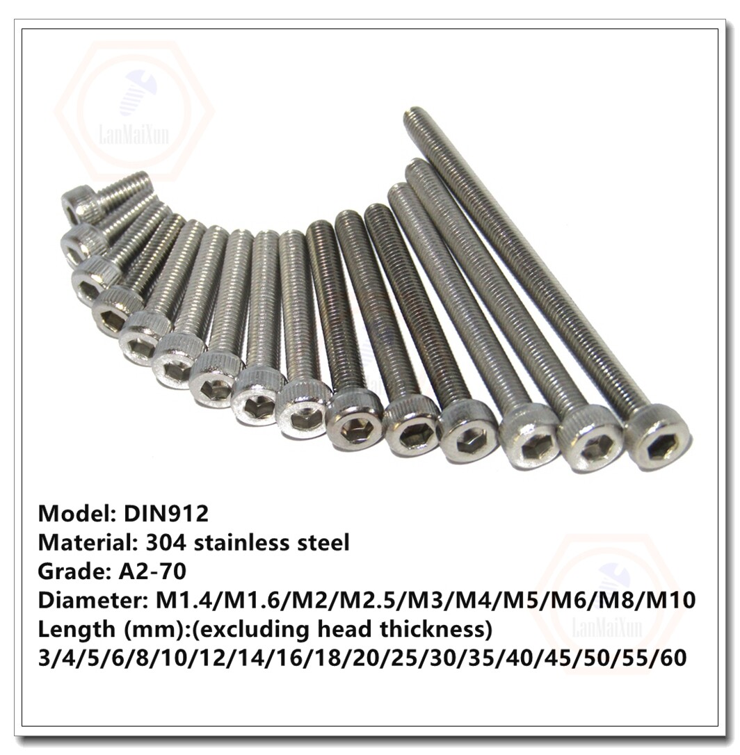 M1.4 M1.6 M2 M2.5 304 Stainless Steel Allen Hex Socket Cap Head Screws Bolts
