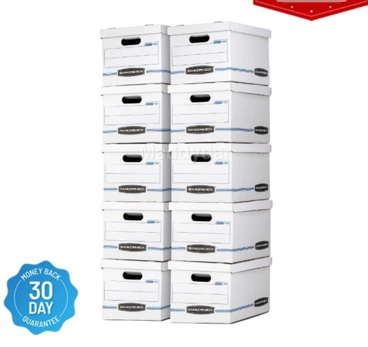 Bankers Box Basic Duty Letter/Legal File Storage Box with Lids, 10 Pack, White