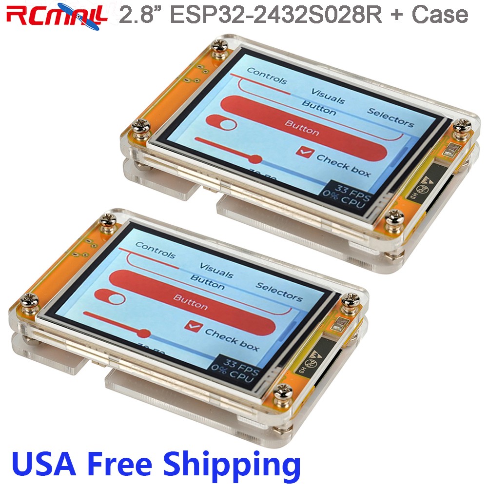 2pcs 2.8″ ESP32 Display Module ESP32-2432S028R TFT LCD Touchscreen + Case USA