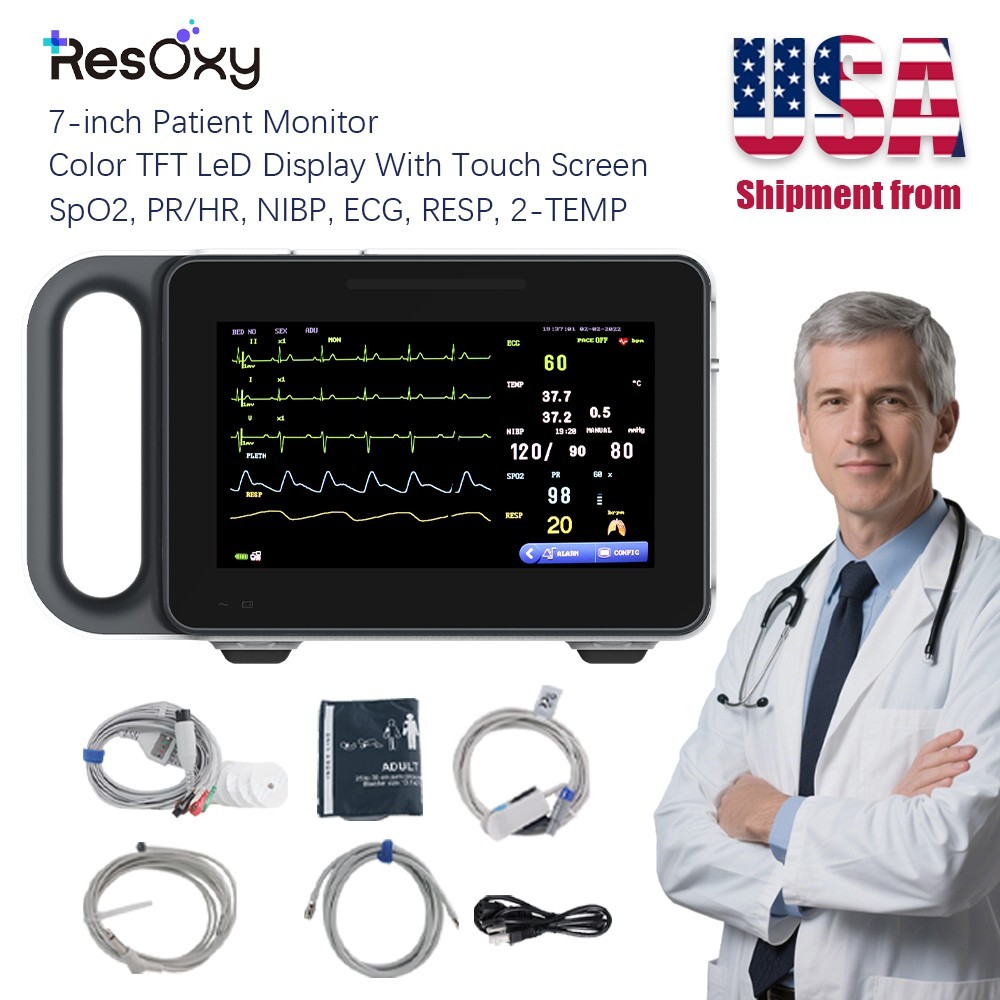 7″ Portable Patient Vital Signs Monitor ECG/NIBP/TEMP/RESP/SPO2/PR Handheld