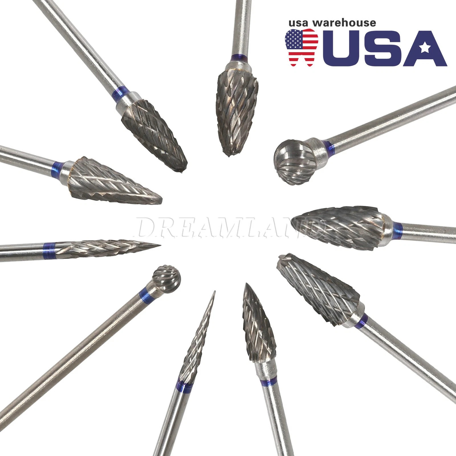 10Pcs Dental Lab Polishing Bur Drills Tungsten Steel Carbide Burs 2.35MM HP