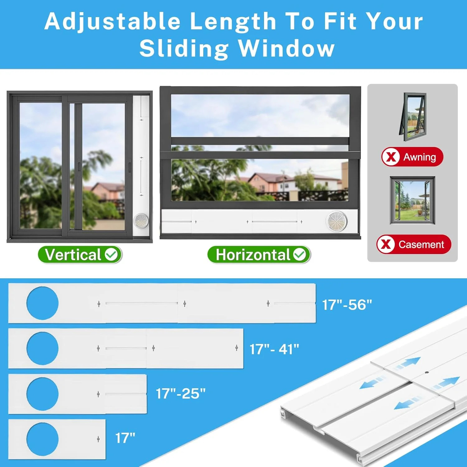 Portable AC Window Vent Kit with 6 Inch 345 CFM Inline Fan & Universal Coupler,