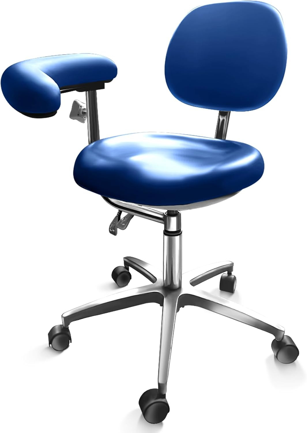 Ergonomic Blue Dental Assistant Chair with Swivel Armrests and Backrest