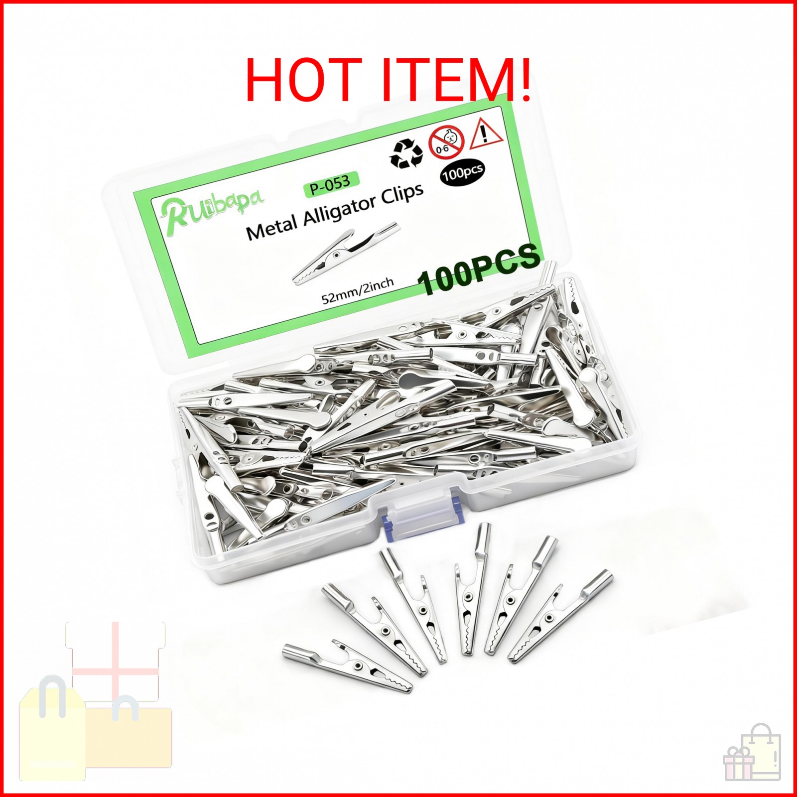 Ruibapa 100 pcs Metal Alligator Clips 52 mm for Household Soldering and Electric