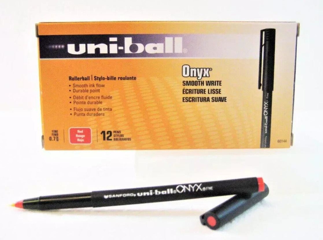 Uni-ball Onyx Red Ink Fine Point 0.7mm Roller Ball Pen, 1-Box, 12-Pens New
