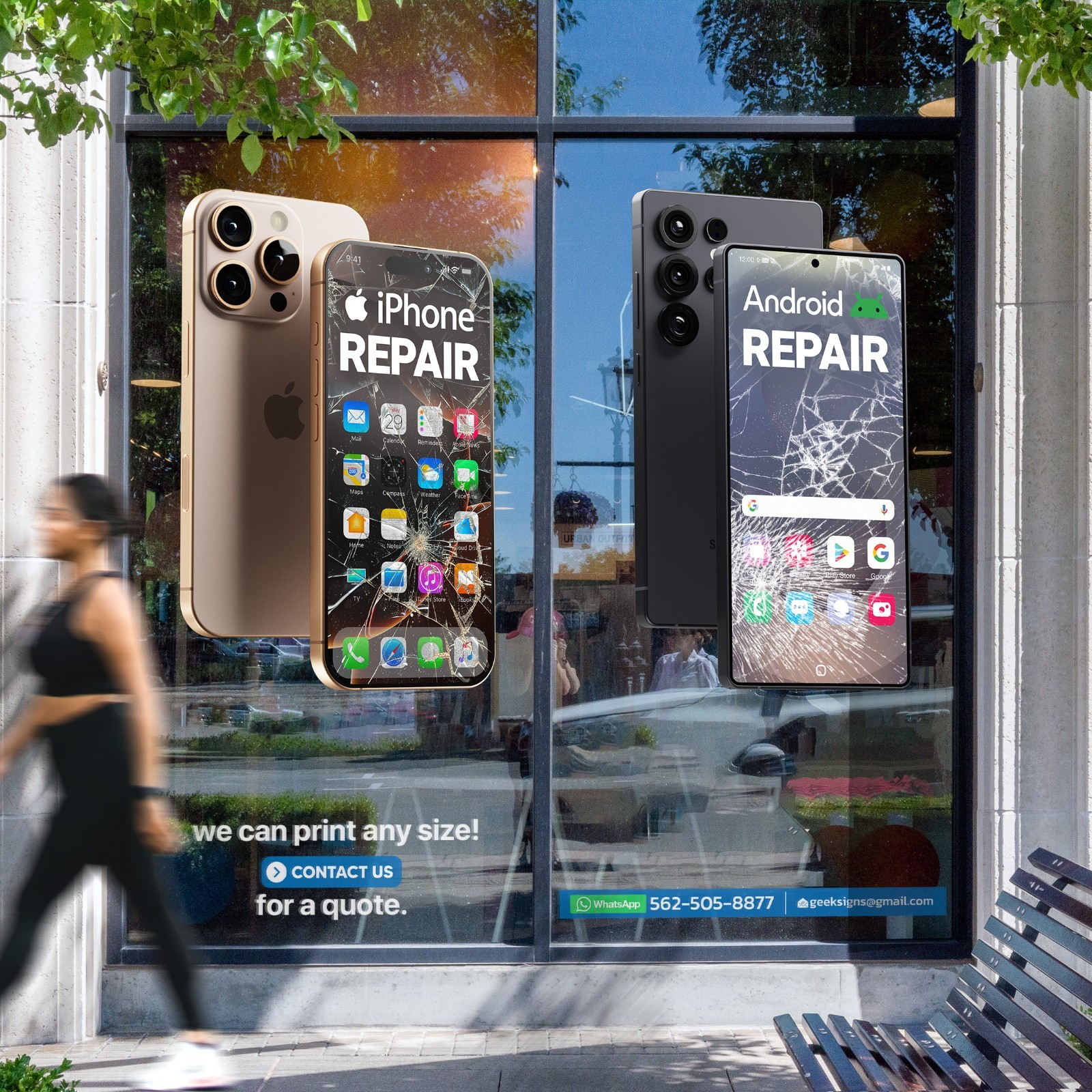 Cracked Screen iPhone Android Repair Window Decals – Die-Cut Storefront Signs 2