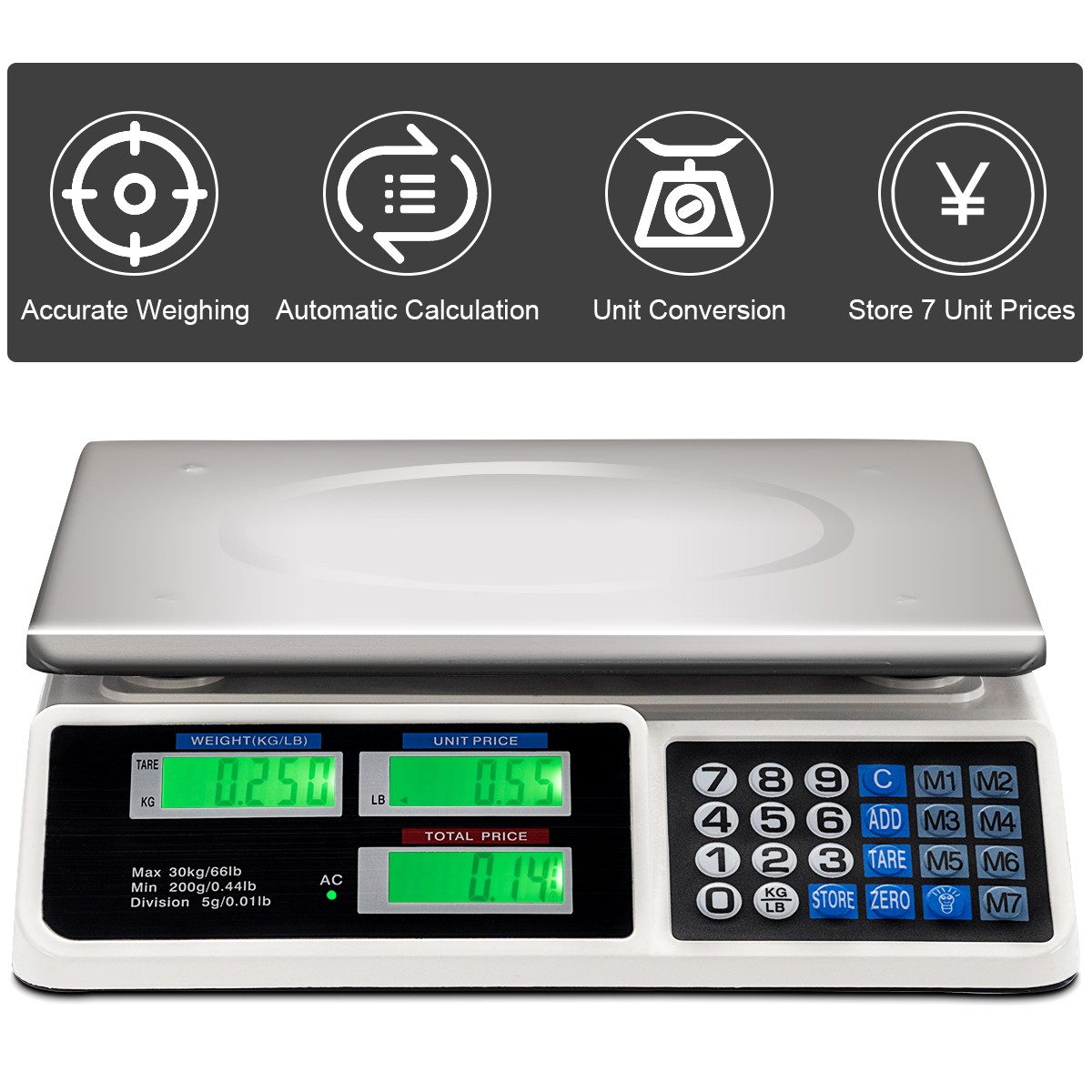 66Lbs Digital Weight Scale Price Computing Retail Count Scale Food Meat Scales