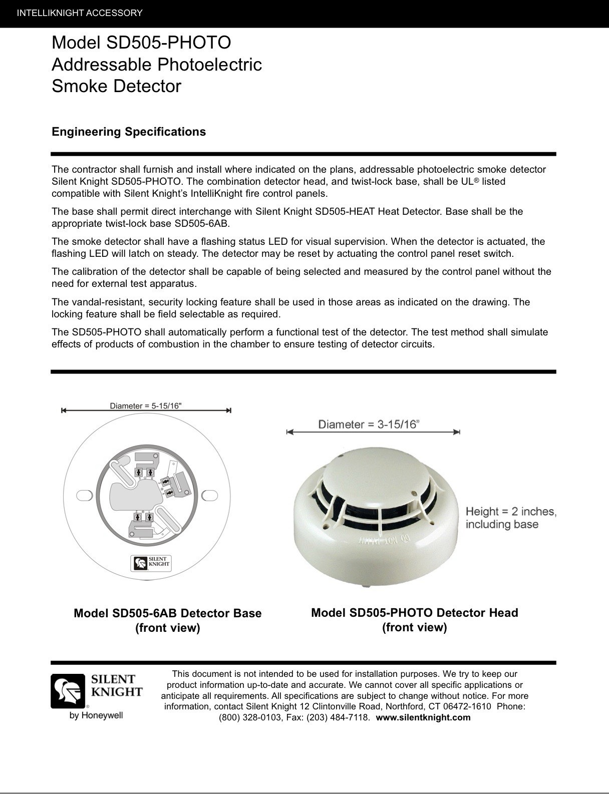 [90+ AVAILABLE – MINT COND.] Silent Knight SD505-PHOTO Smoke Detector & Base