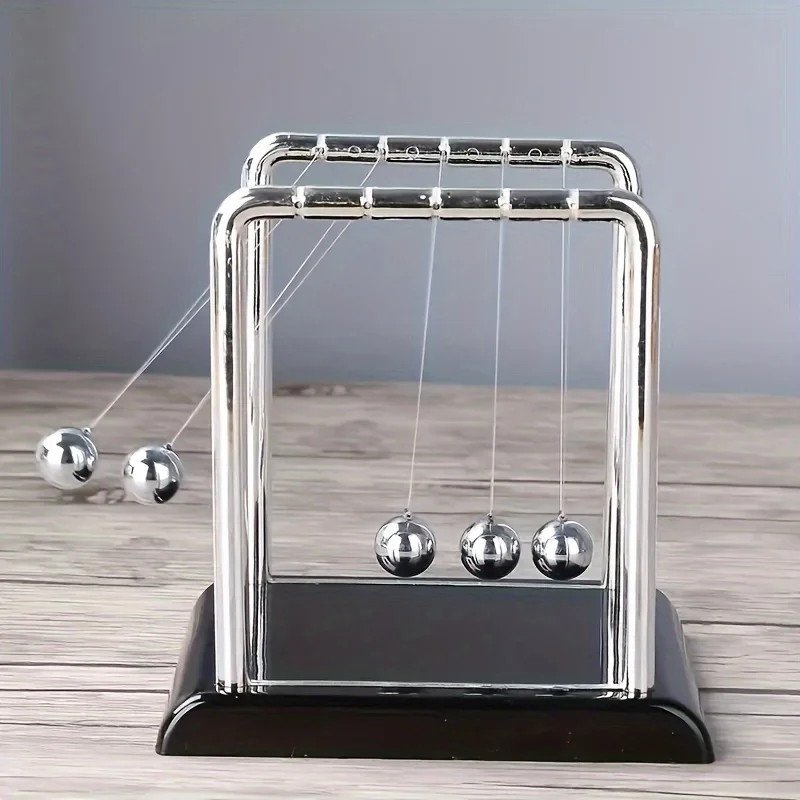 Classic Newtons Cradle Metal Desktop Ornament Black White Sphere Office Home Dec