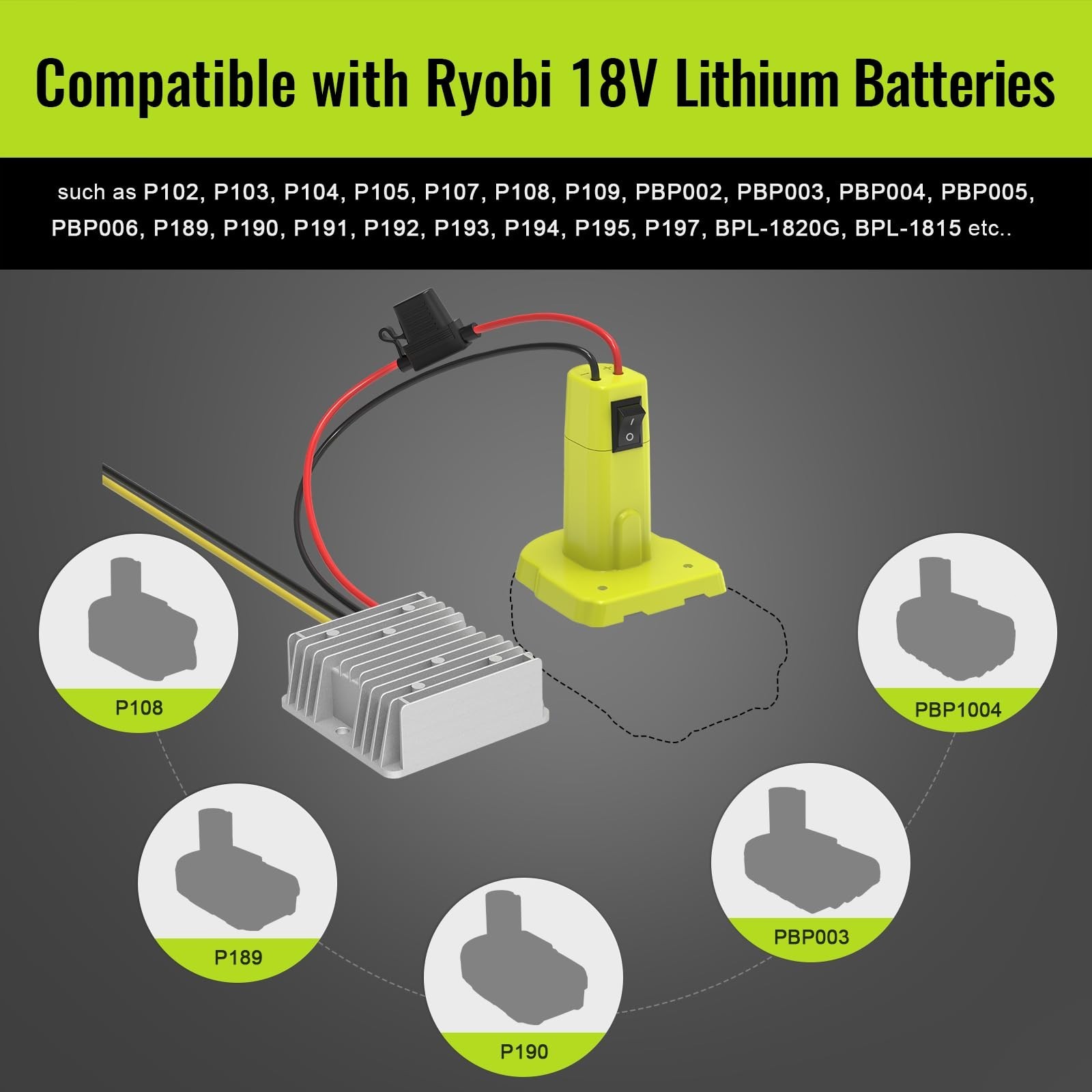 18V to 12V Step Down Adapter Compatible with Ryobi 18V Battery
