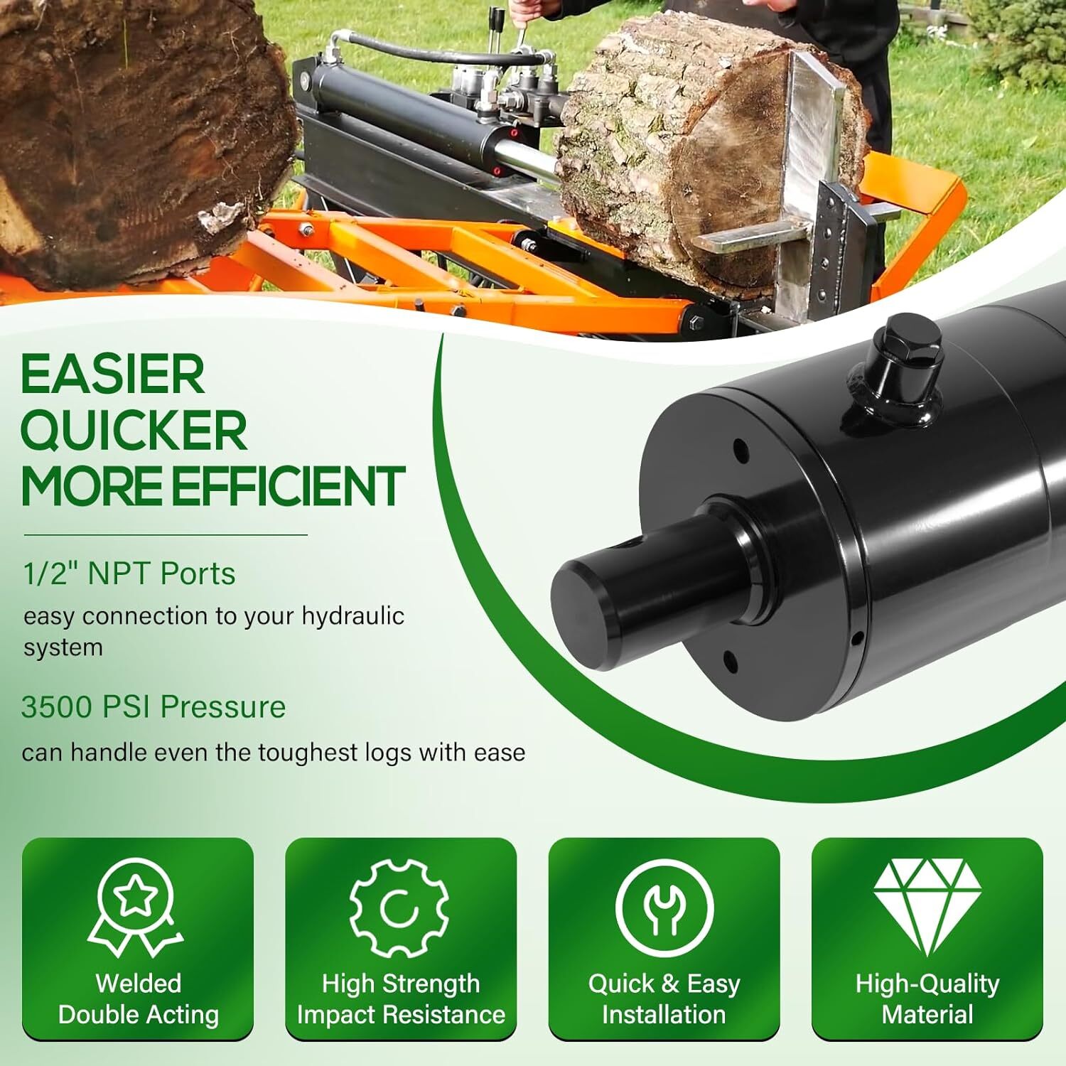 5″x24″ Log Splitter Hydraulic Cylinders Double Acting 5″ Bore 24″ Stroke 2″ Rod