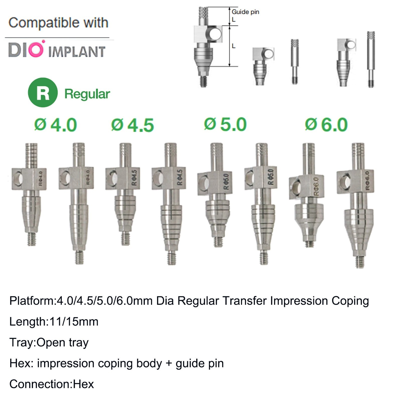 US DIO UFII Regular Impression Coping Transfer Straight Locator Healing Abutment
