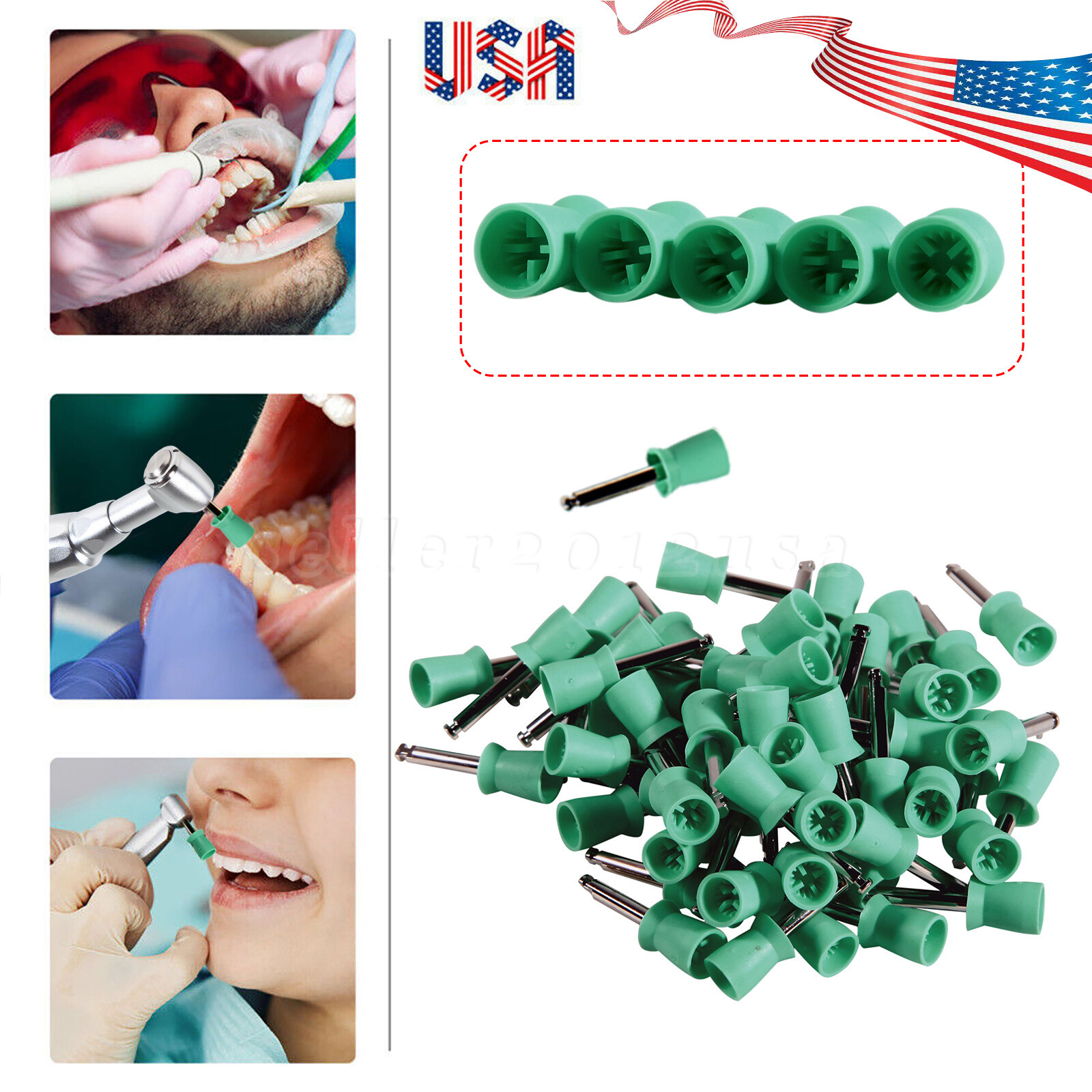 100Pcs Dental dentist Rubber Prophy Tooth Polish Cups Brushes Polishing green us
