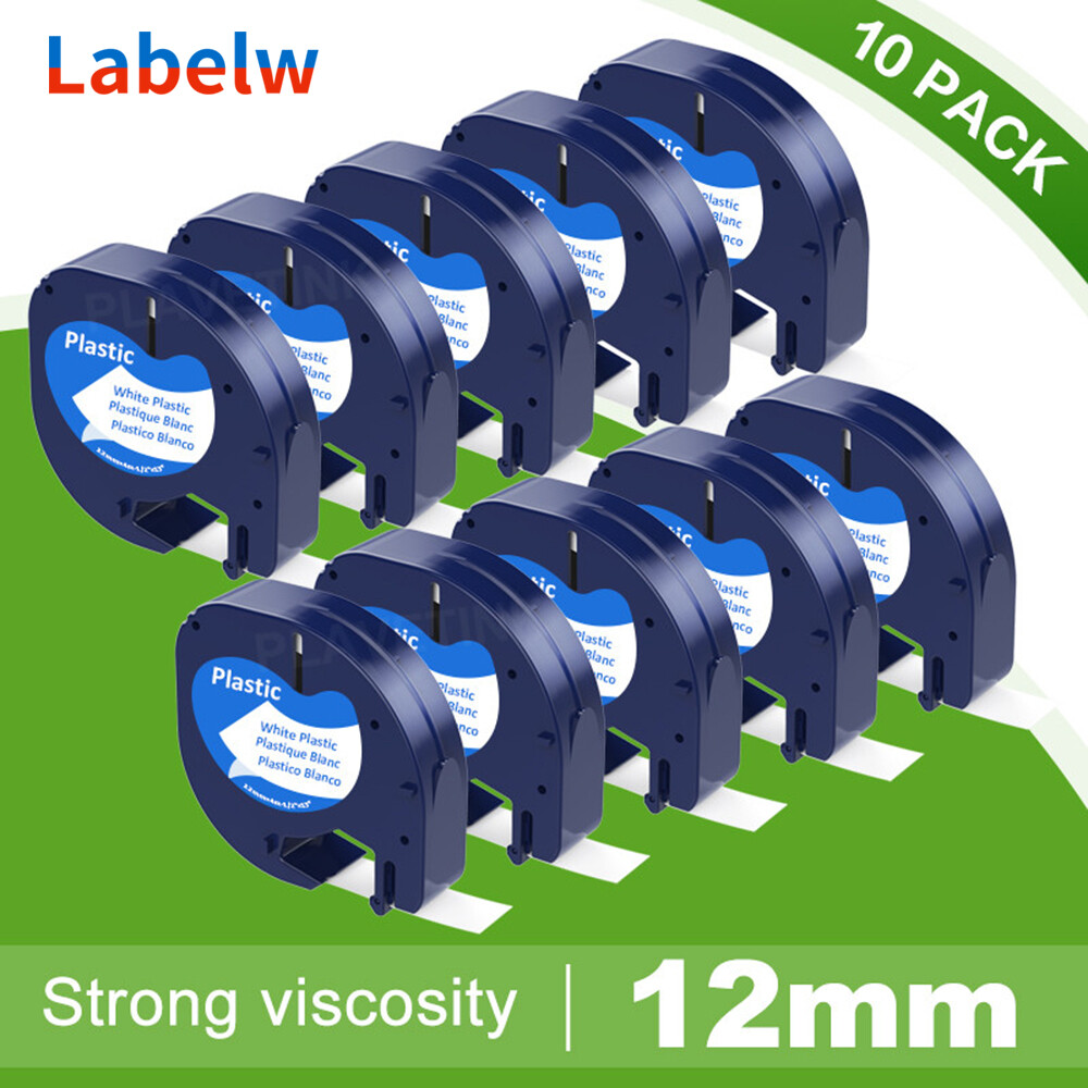 10PK Compatible Dymo LetraTag Refill 91331 12mm White Plastic Label Tape LT-100H