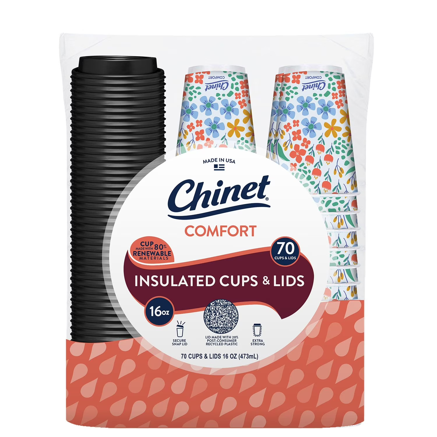 Chinet Comfort Cup and Lids, 16 oz. 70 ct, With Fast Shipping