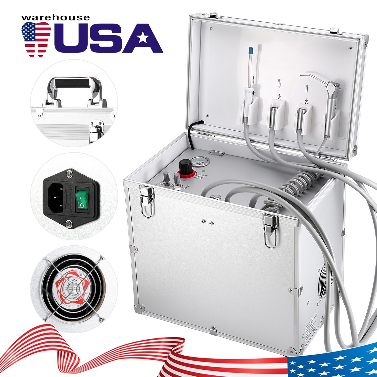 AZDENT Dental Portable Mobile Delivery Unit Air Compressor Suction System 4Hole