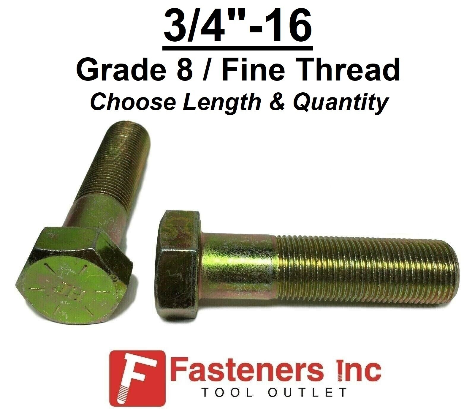 3/4-16 Hex Bolt Yellow Zinc Grade 8 Cap Screw Fine Thread (Pick Length & Qty)