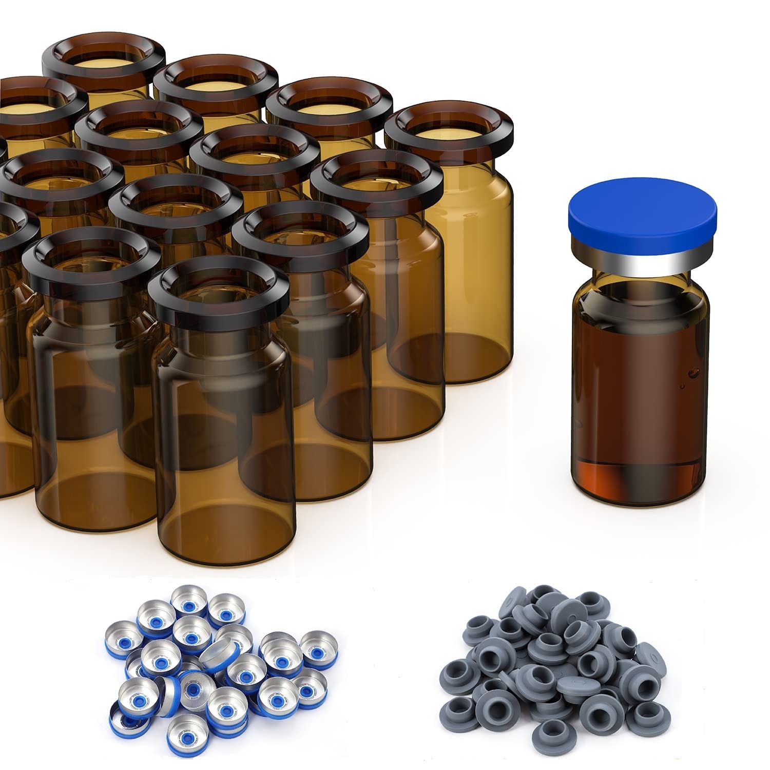 100/500/1000Pcs 10ml Lab Sample Vials Amber Glass Vials with Caps Headspace Vial