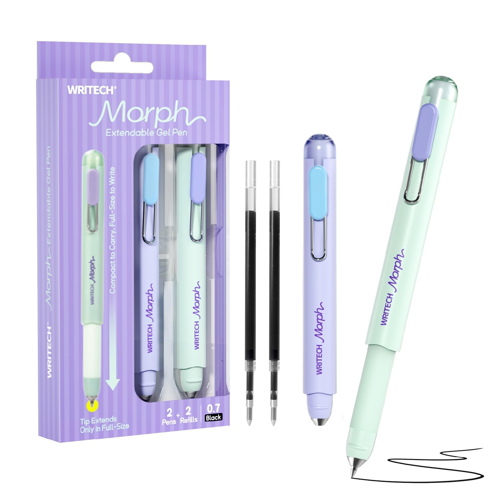Pens Medium Point: Morph 0.7mm Black Ink Mini to Full Size Soft Grip Portable…